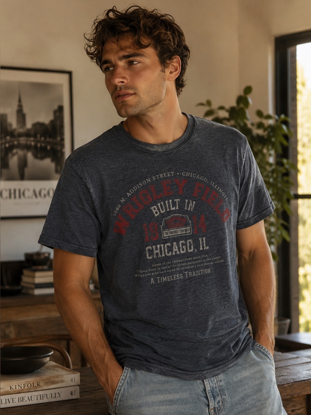 Chicago Cubs Wrigley Field Graphic T-Shirt Heather Gray M
